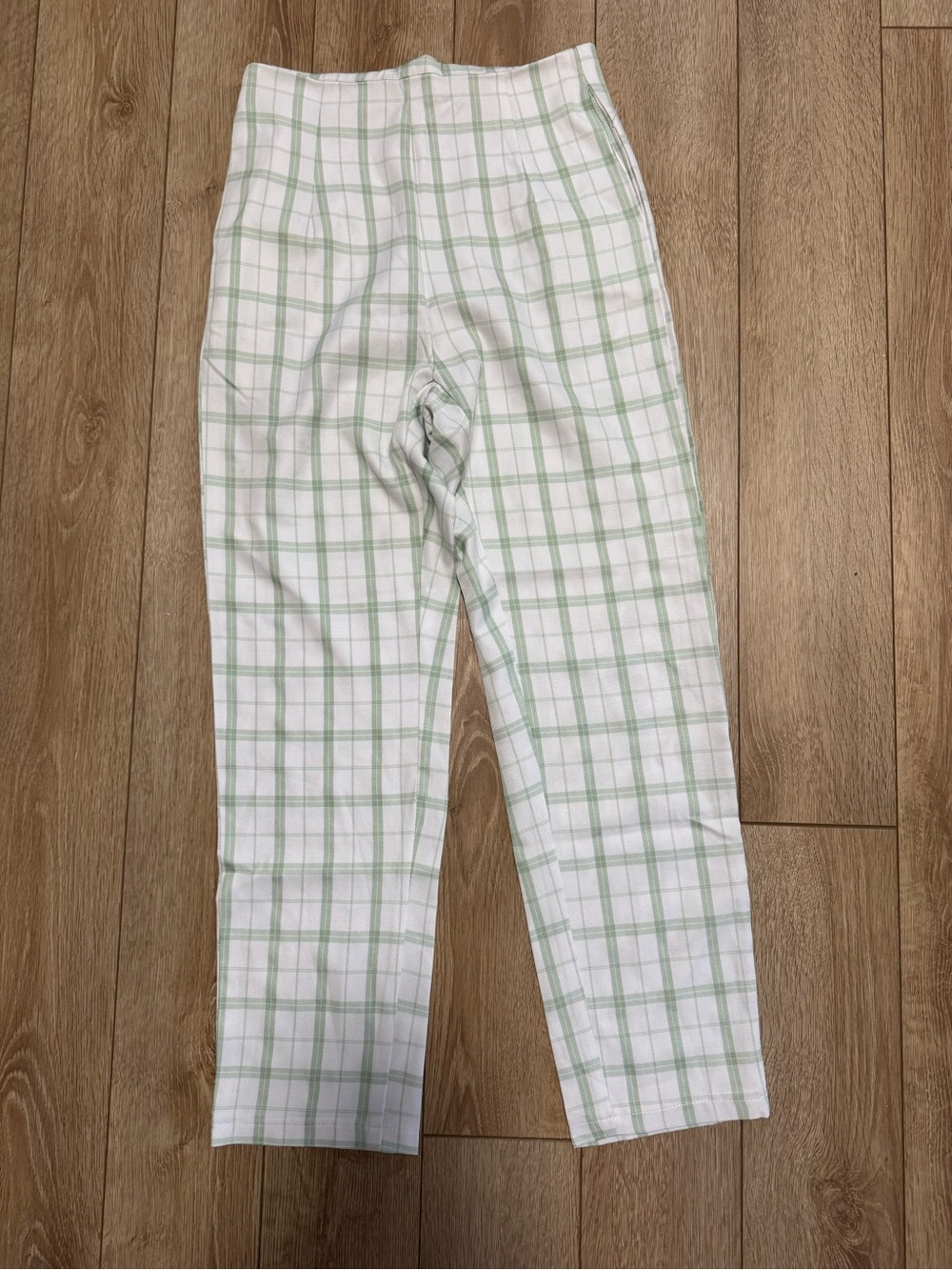 Princess Polly White & Light Green Plaid High-Waist Trousers